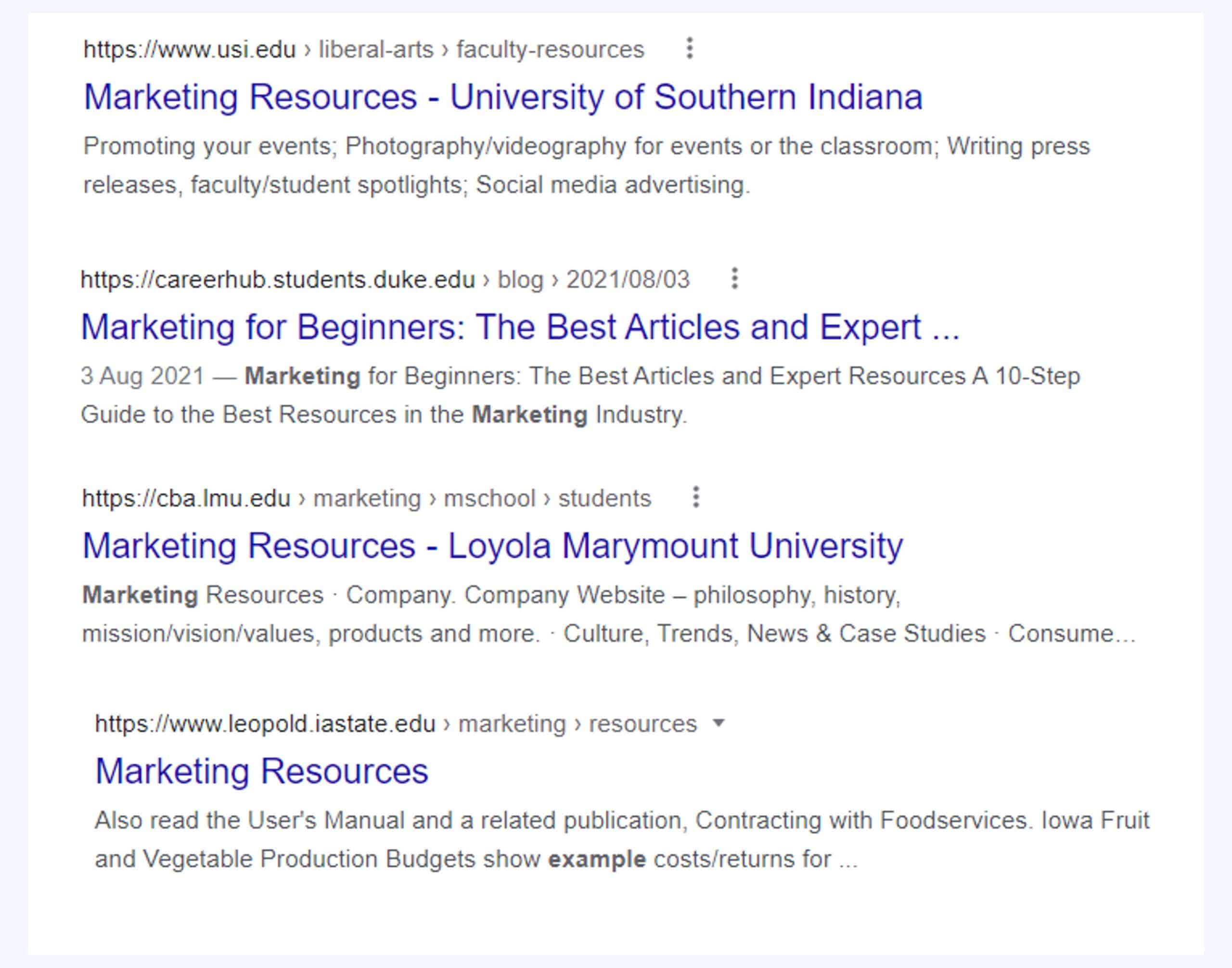 example of resource link building for getting edu backlinks