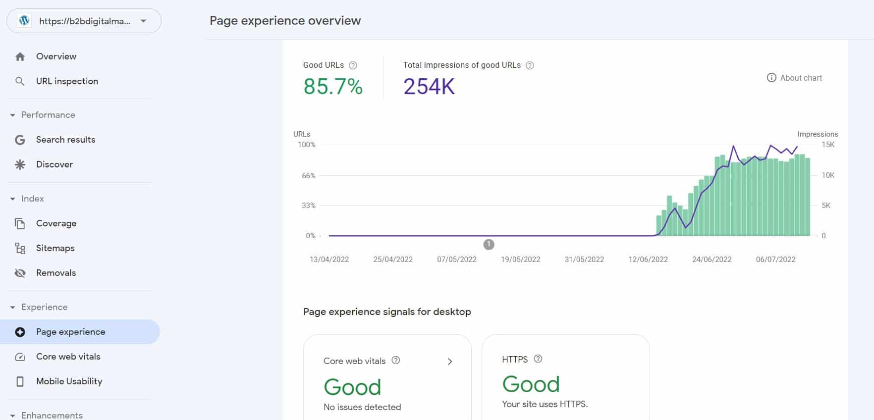 google search console page experience report checking for b2b seo audit