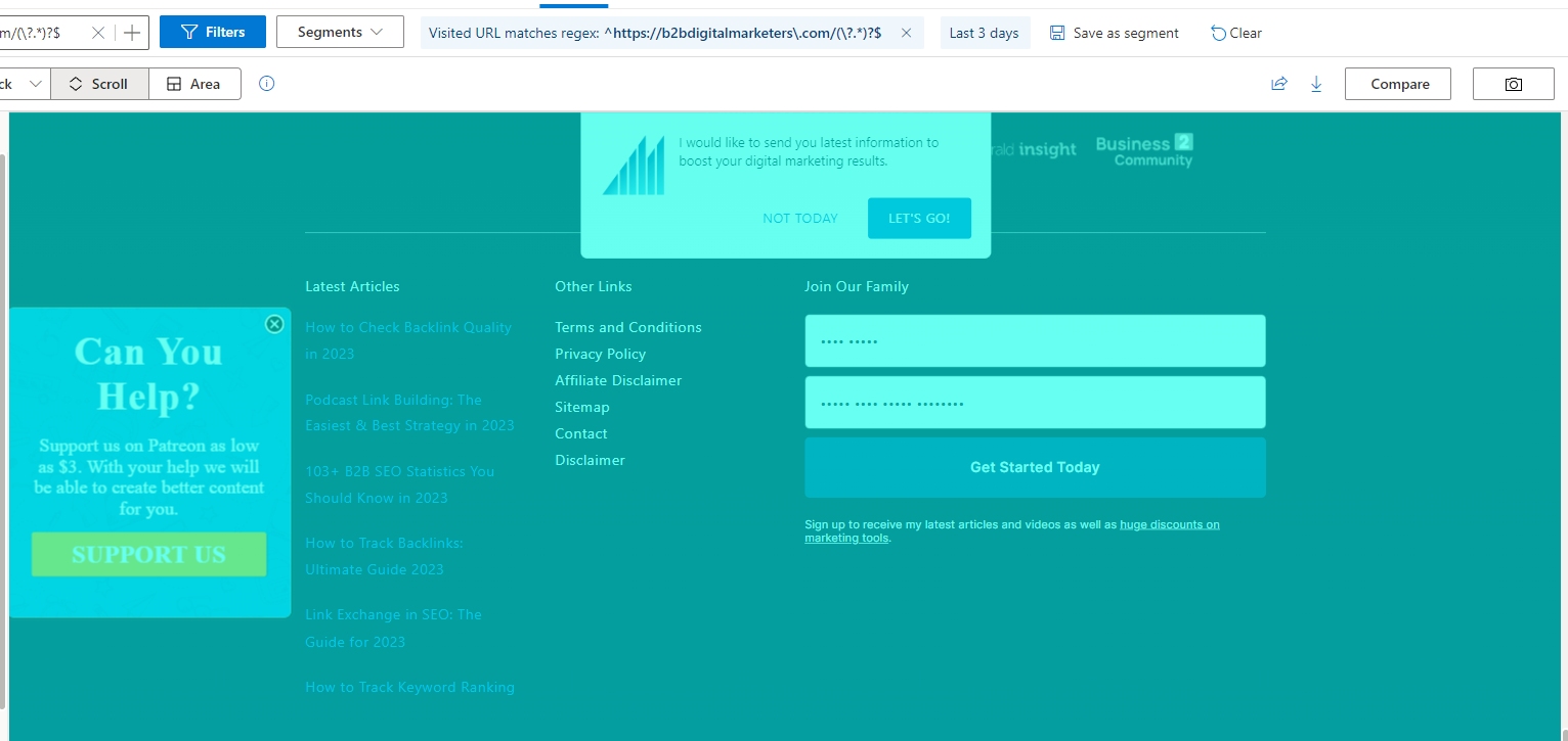 heatmap for footer seo getting cta actions