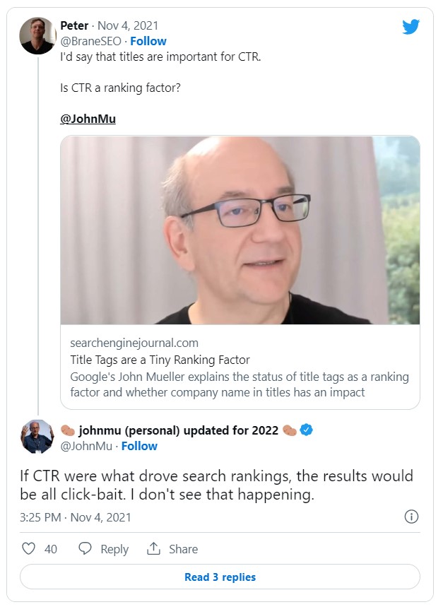 john mueller on CTR as a ranking factor and ctr manipulation and click-bait