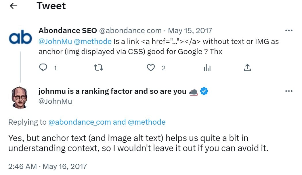 john mueller on anchor text and the link building benefits of it