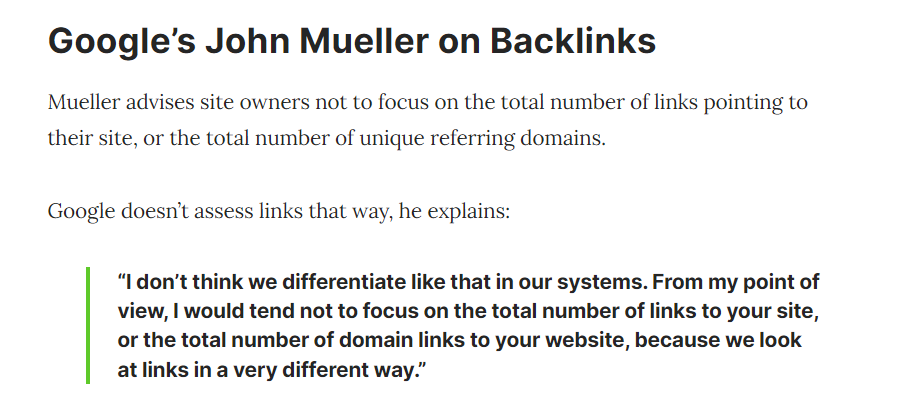 number of backlinks don't matter but quality of backlinks