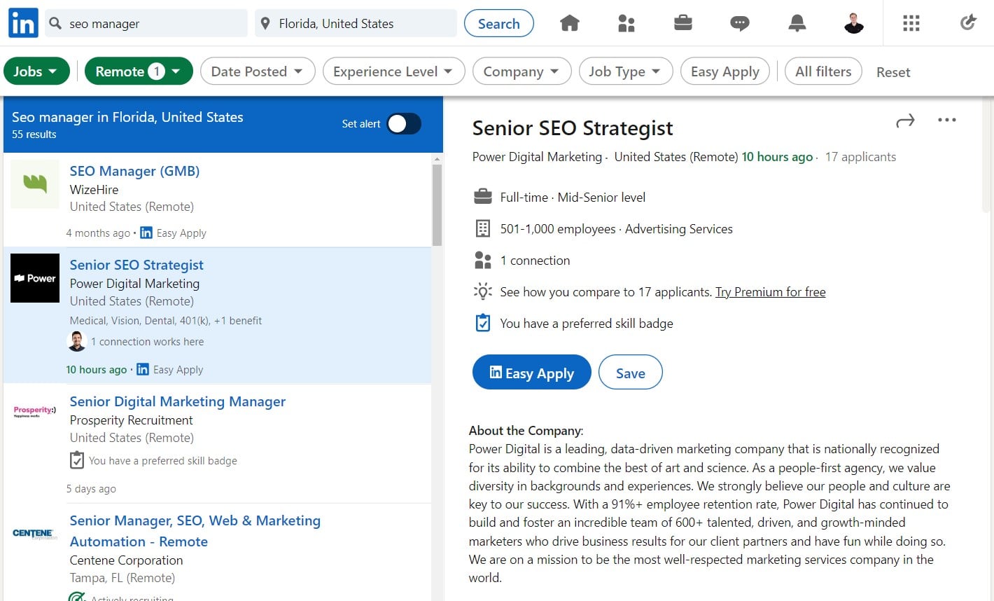 optimizing job posting on linkedin with keywords example of smo vs seo