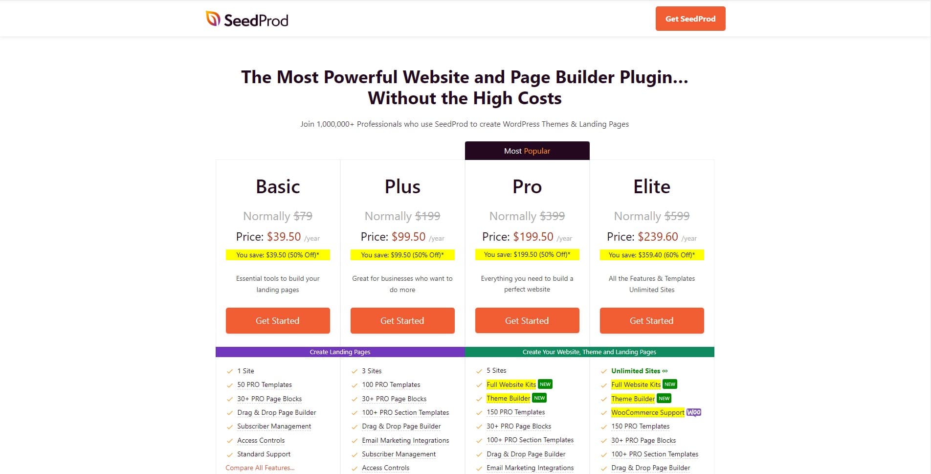 seedprod pricing alternative to unbounce