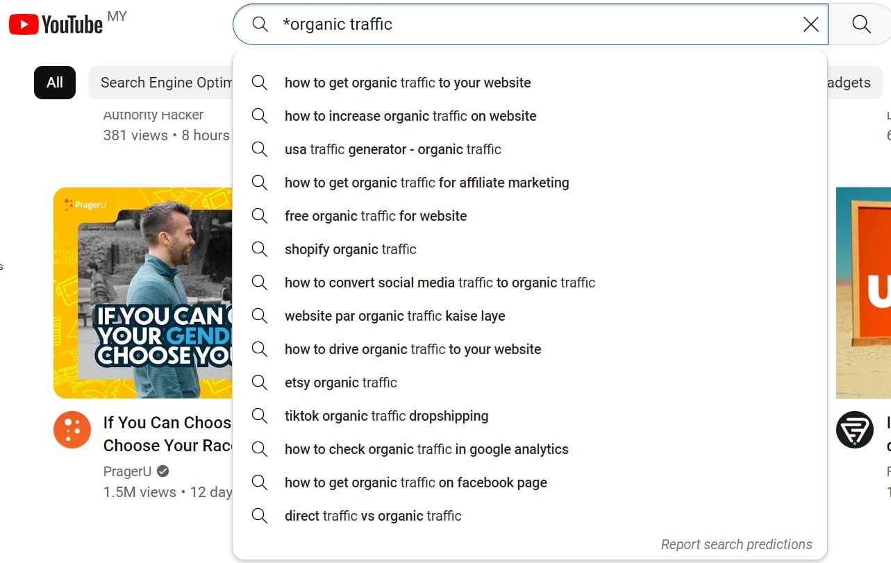 using autosuggest in youtube search bar for keyword research