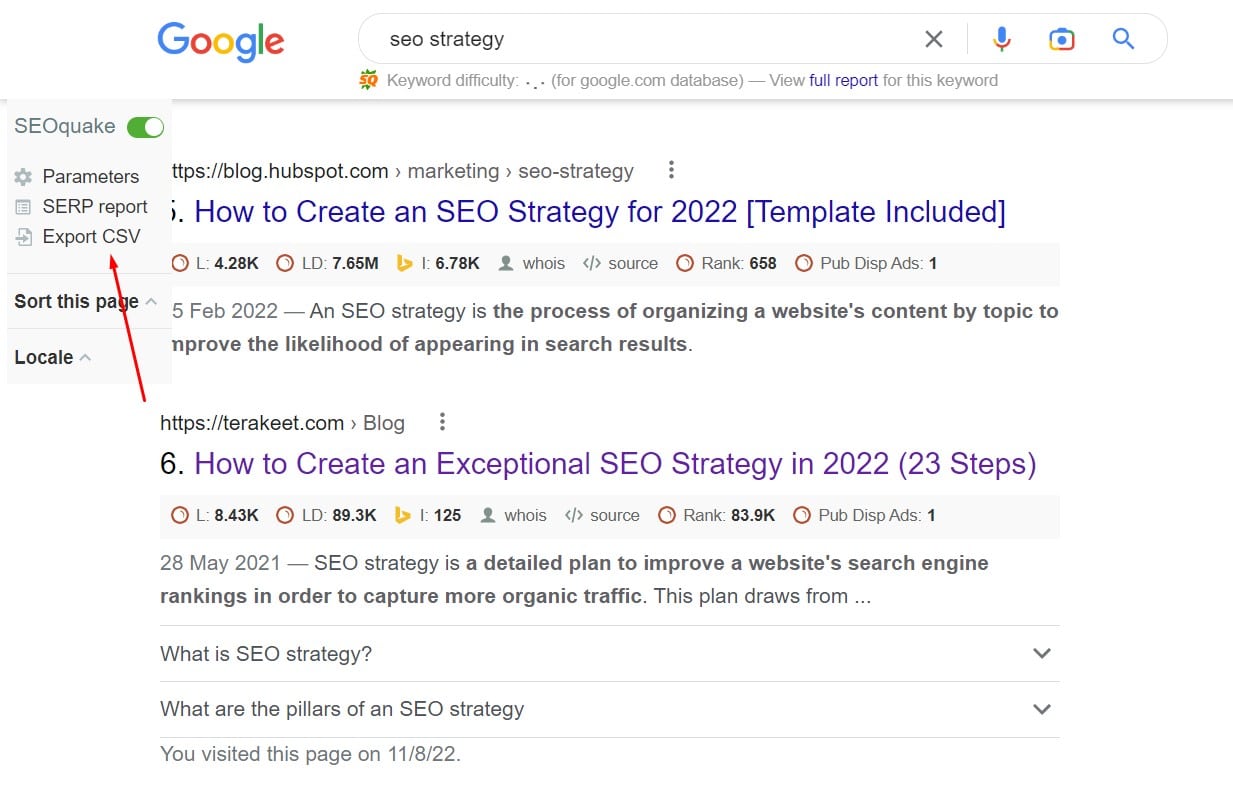 using seoquake for finding competitors ranking for similar keywords